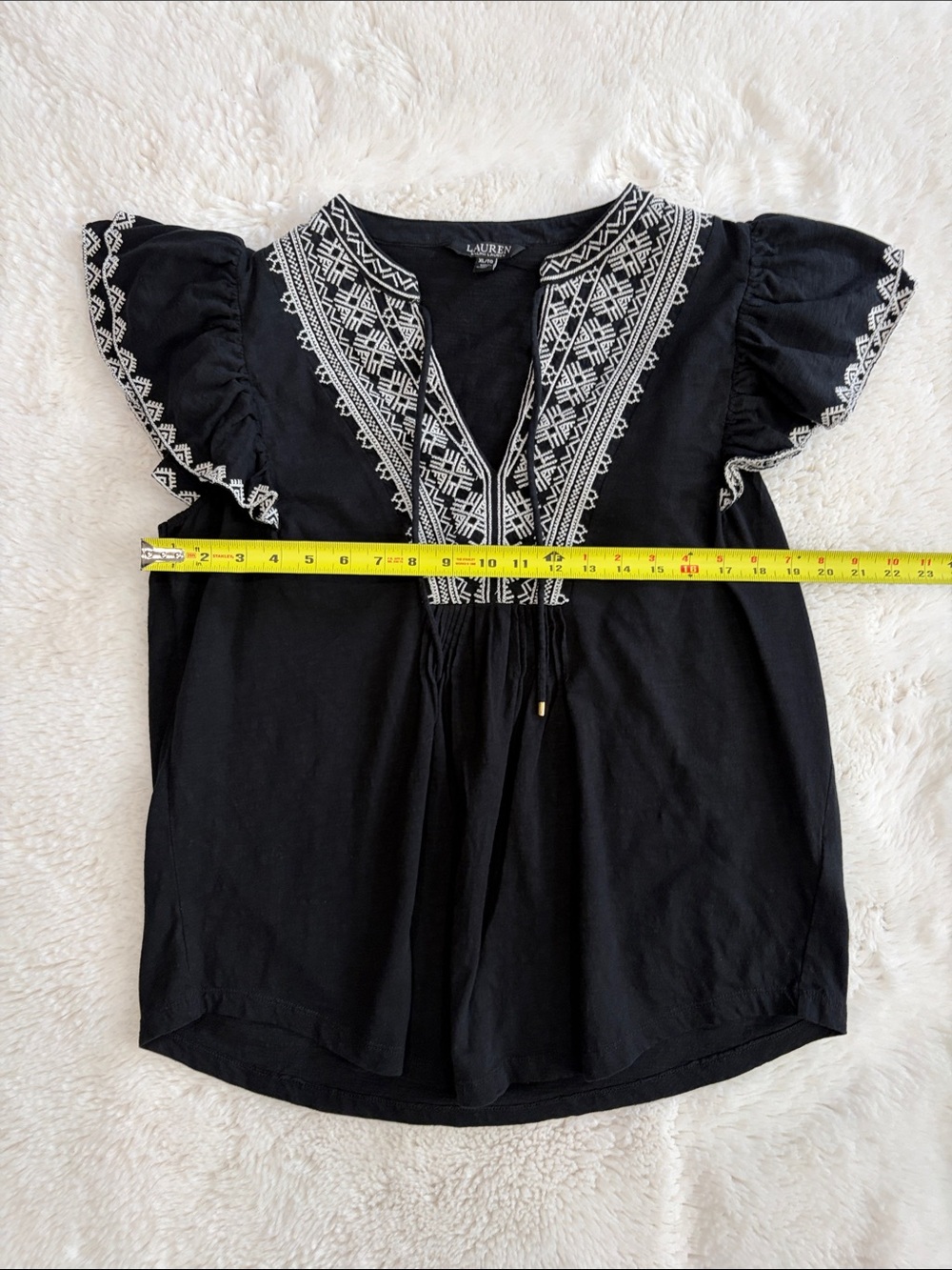 Lauren Ralph Lauren Black Top with White Embroidered Yoke,size XL - Picture 12 of 17